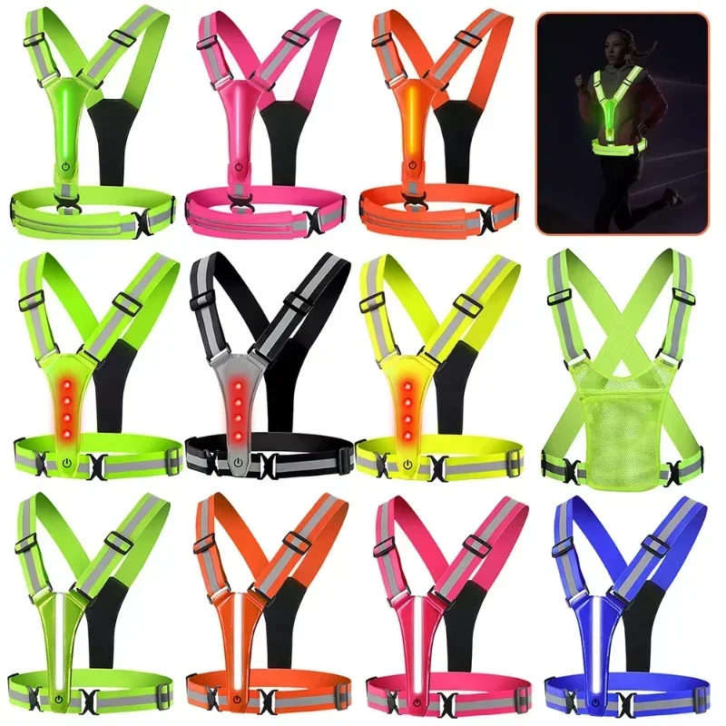 Reflective Cycling Vest - LED Reflective Vest Running Gear, Light
