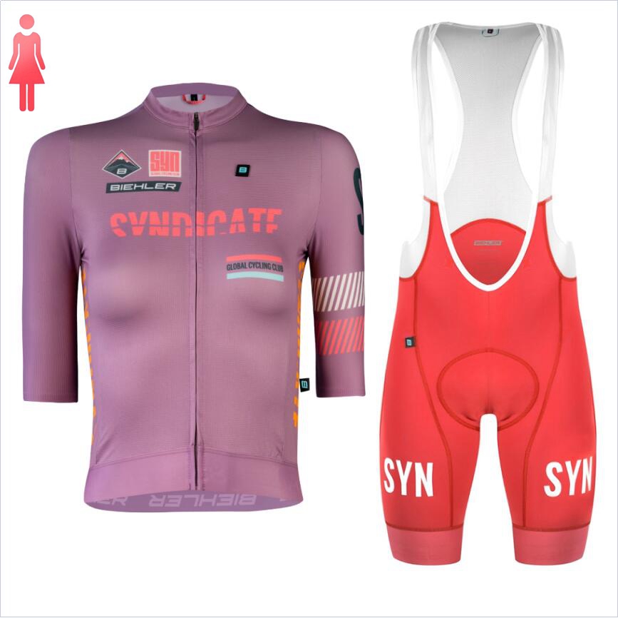 Cycling Gear Women Sale - SYN 여성용 퍼플 반팔 저지와 레드