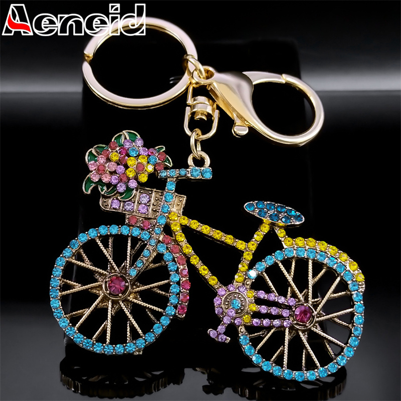 화려한 크리스탈 자전거 꽃 자전거 열쇠 고리 여성 합금 - Yellow Cycling Gear 리뷰 및 가격